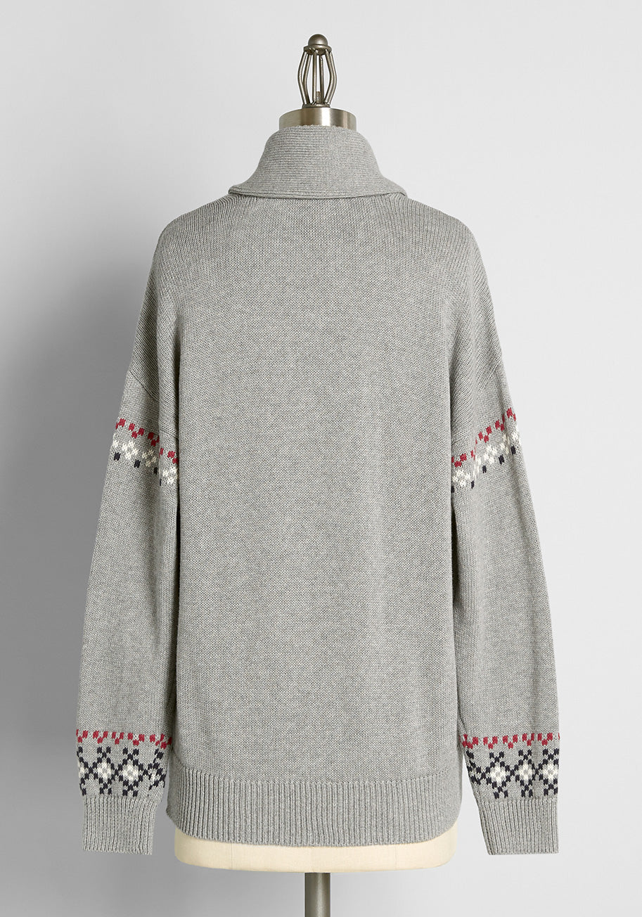 No Fox Given Fair Isle Zip-Up Sweater