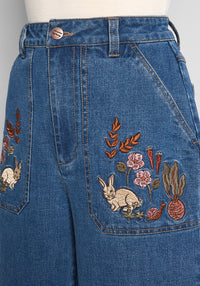 ModCloth x Princess Highway Bunny Embroidered Wide-Leg Jeans