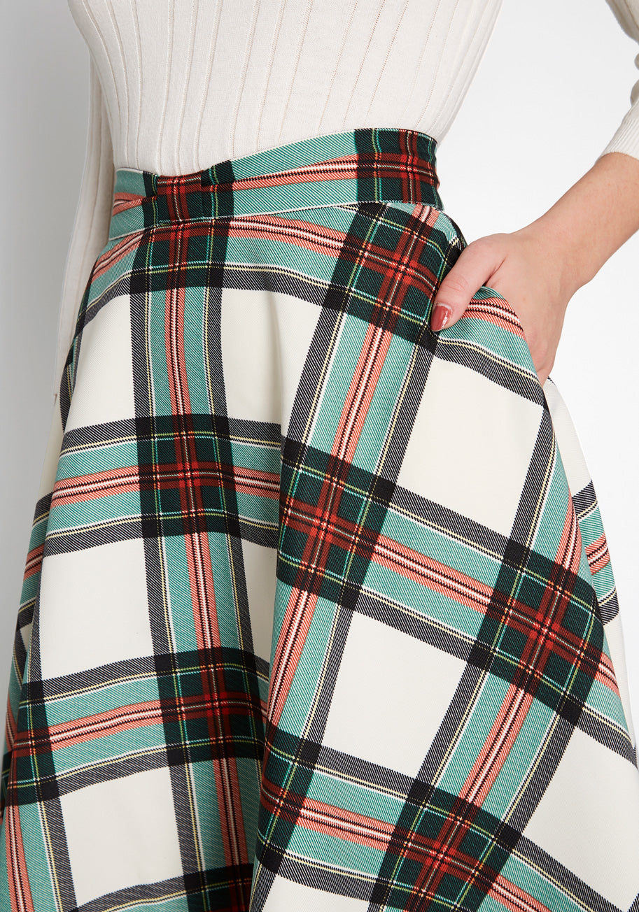 Potluck Hostess Plaid Midi Skirt