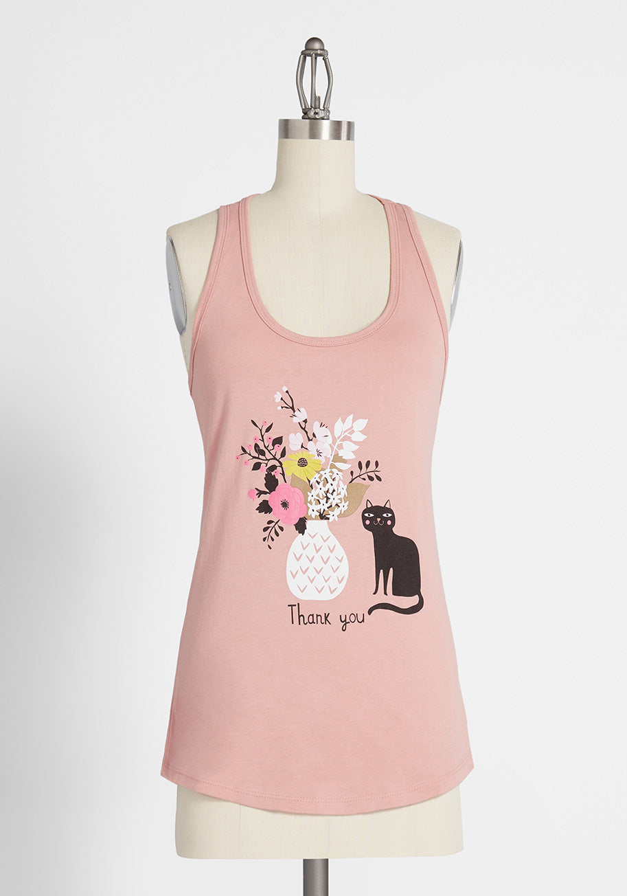 Thank You Cat Graphic Tank Top