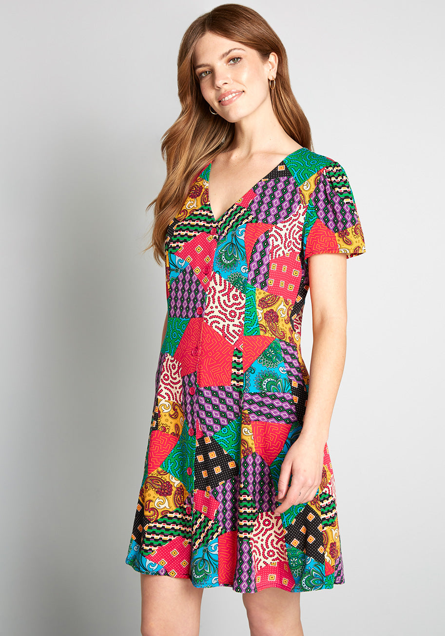 Patchwork Pleasantries Mini Dress