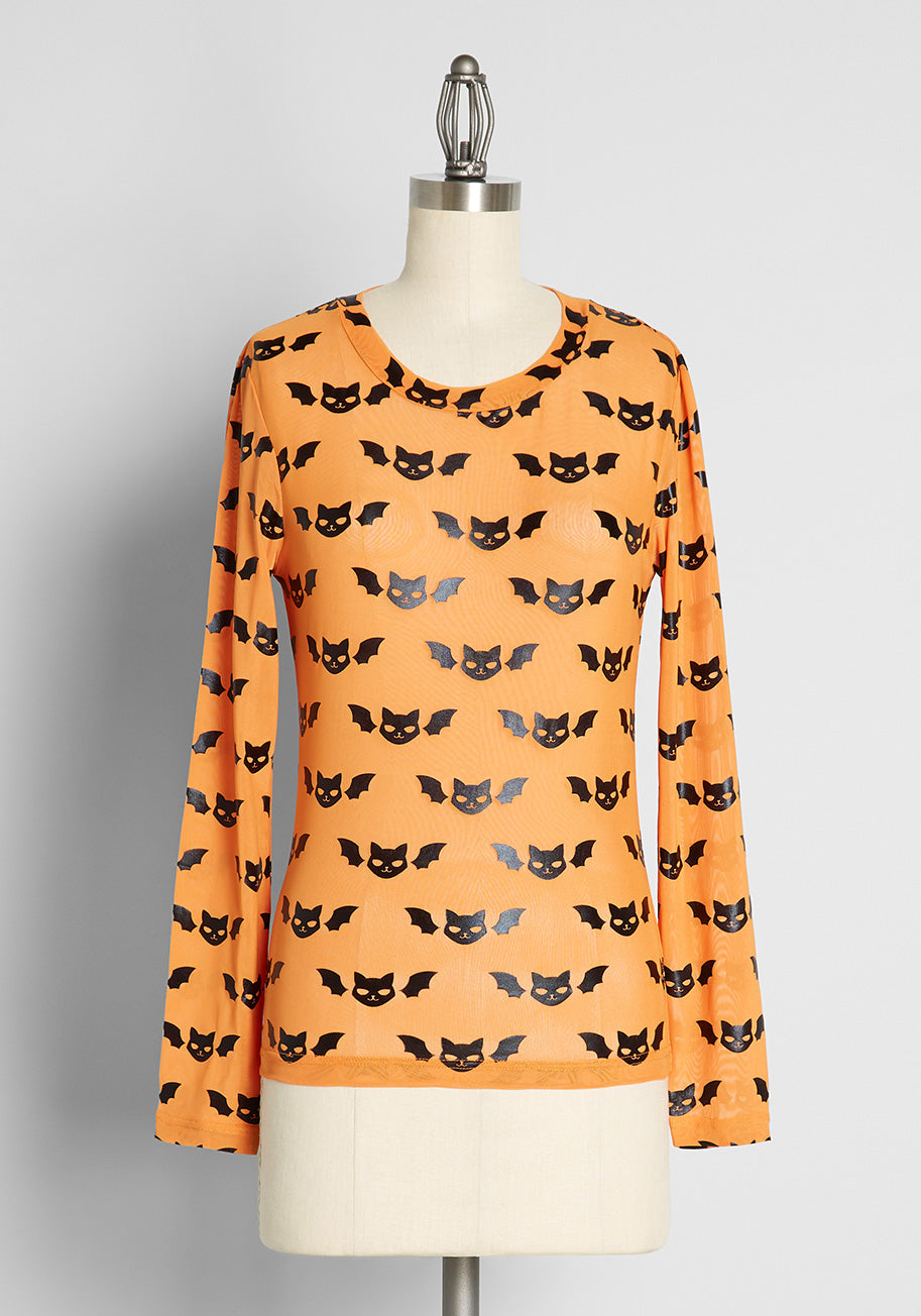 ModCloth x Dangerfield A Purr-Fect Swarm Long Sleeve Mesh Top