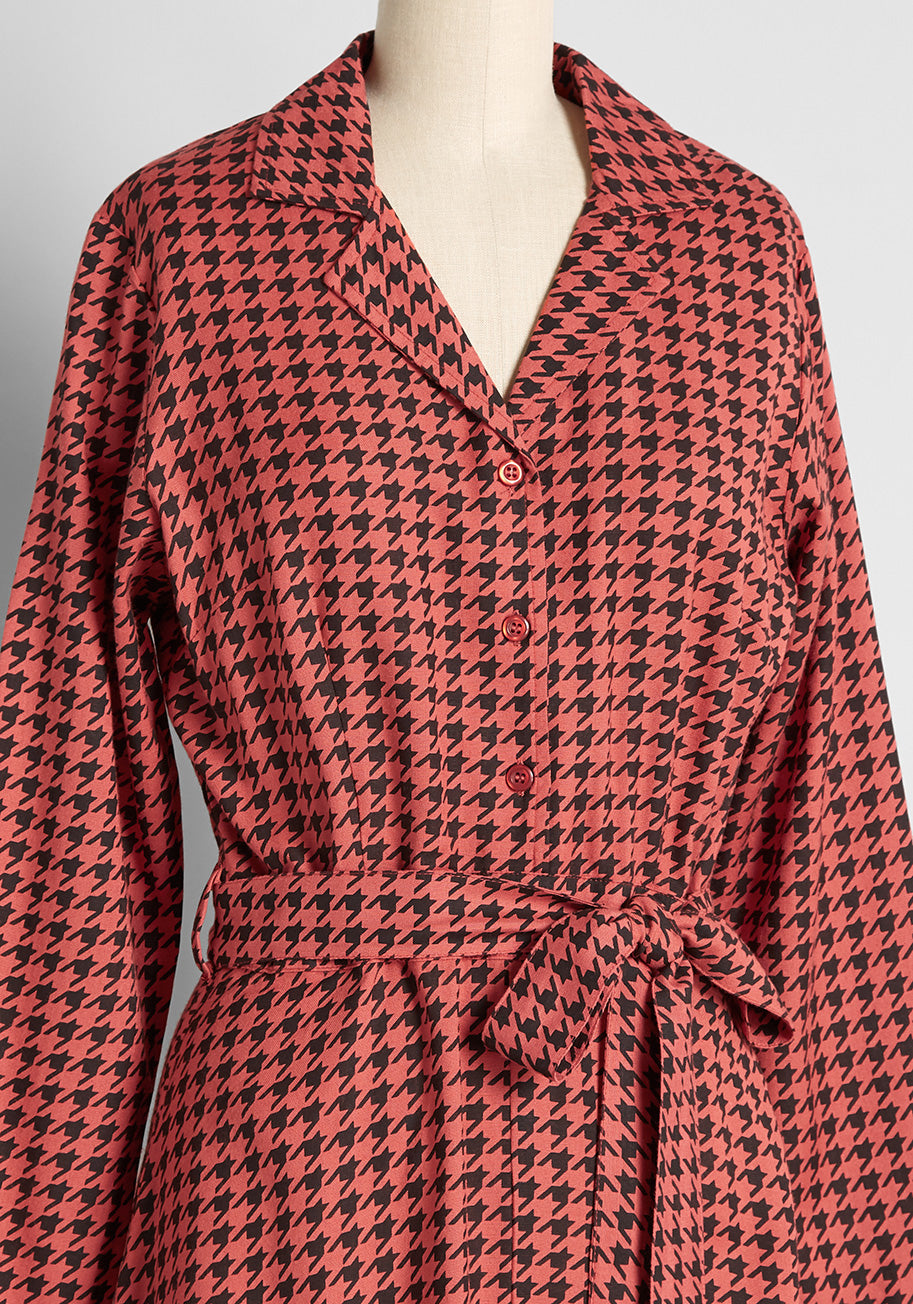 Making the Rounds Houndstooth Shirt Dress