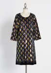 Baby Shift General Print Vintage Button Closure Sequined Dress