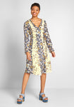 Tall Sheer Sleeves Polyester Back Zipper Floral Print Midi Dress With a Sash