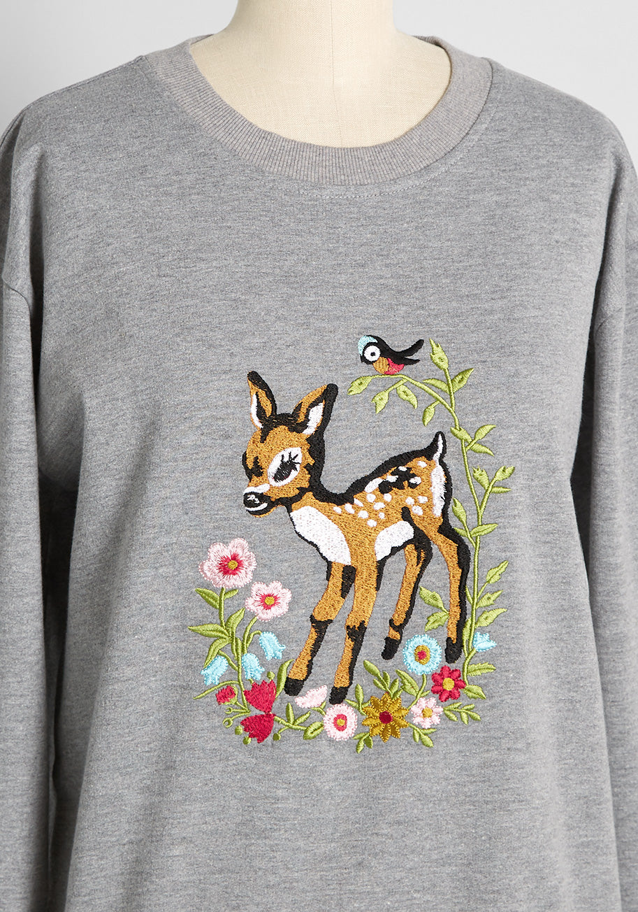 Deer To My Heart Embroidered Sweatshirt