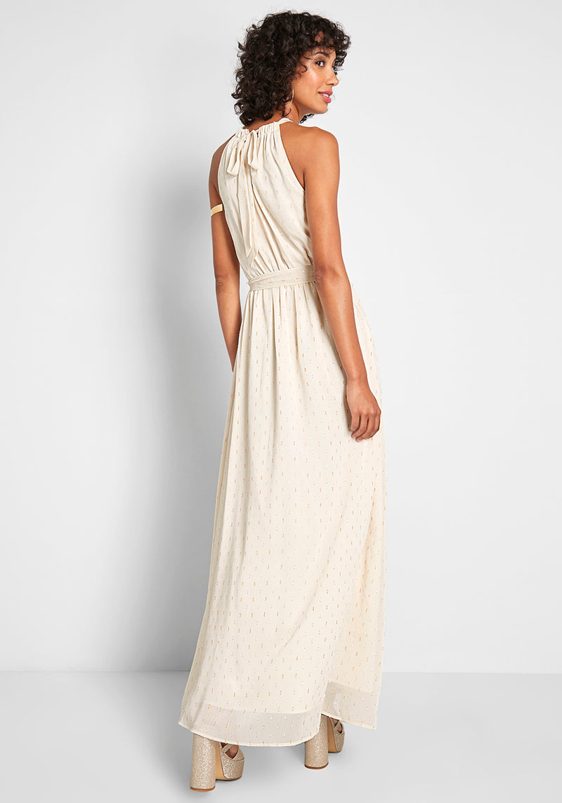 Lucky Brand Women's Printed Metallic Chiffon Maxi Dress