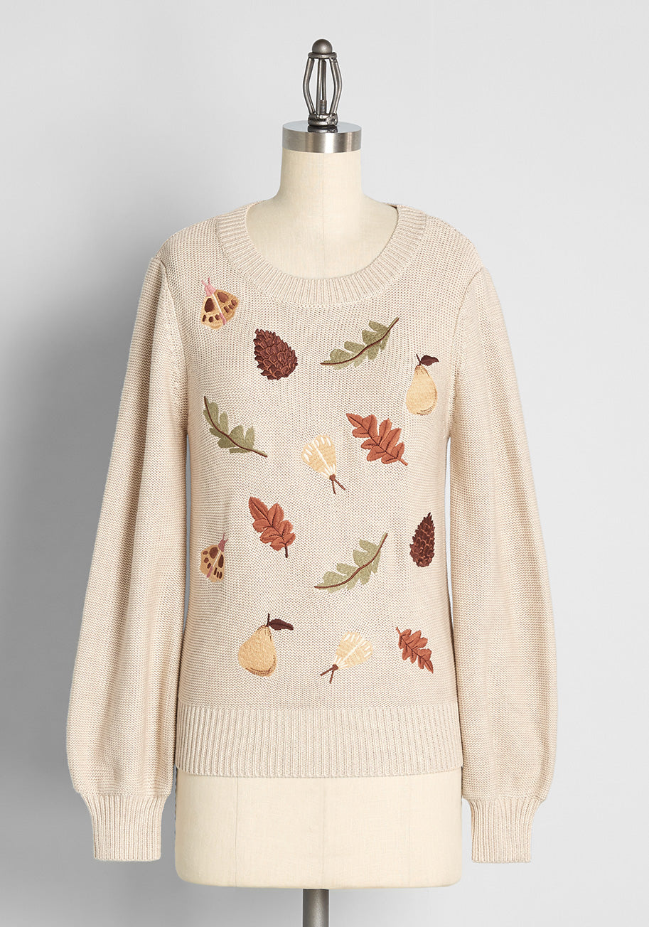 Autumnal Allure Embroidered Sweater