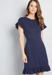 Cap Sleeves Pocketed Dress With Ruffles