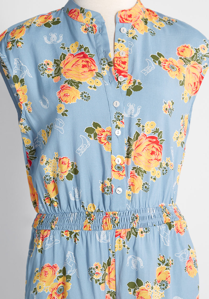 From Sunrise Teal Floral Print Wide-Leg Jumpsuit