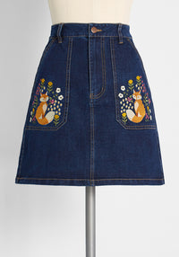 ModCloth x Princess Highway Embroidered Denim Mini Skirt