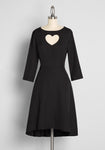 A-line Bateau Neck Fit-and-Flare Cutout Pocketed Vintage Fitted Side Zipper Stretchy Elbow Length Sleeves Dress