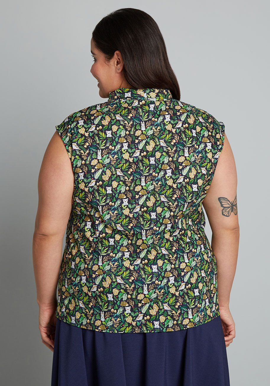 ModCloth X Retrolicious Woodsy Winters Tie-Neck Top