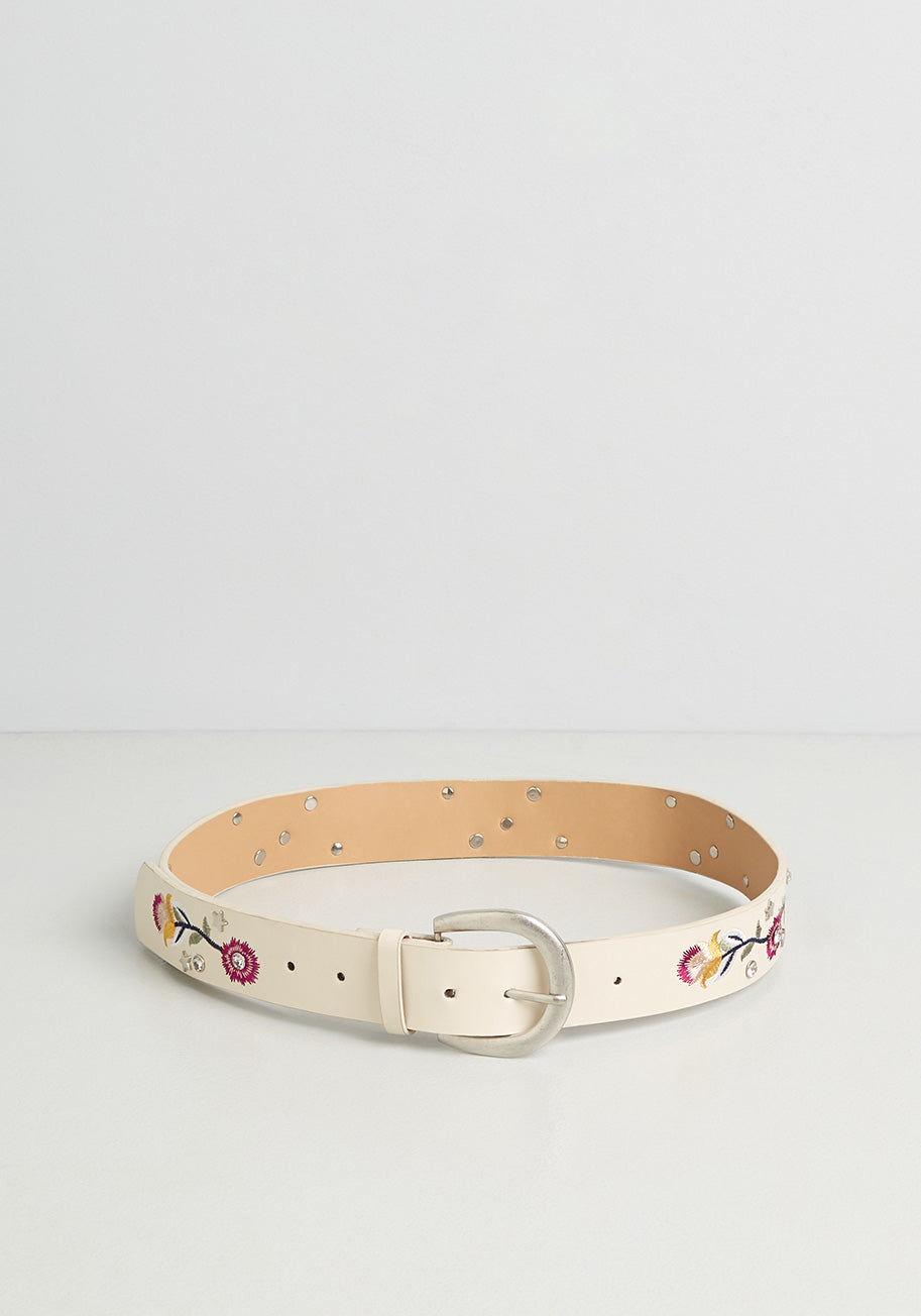 Floral Whimsy Embroidered Belt