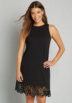 Round Neck Sleeveless Cocktail Vintage Button Closure Shift Lace Trim Party Dress