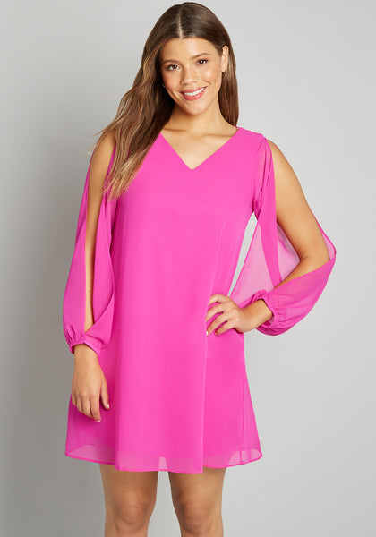 Sophisticated V-neck Cocktail Shift Polyester V Back Vintage Sheer Sleeves Party Dress With a Bow(s)