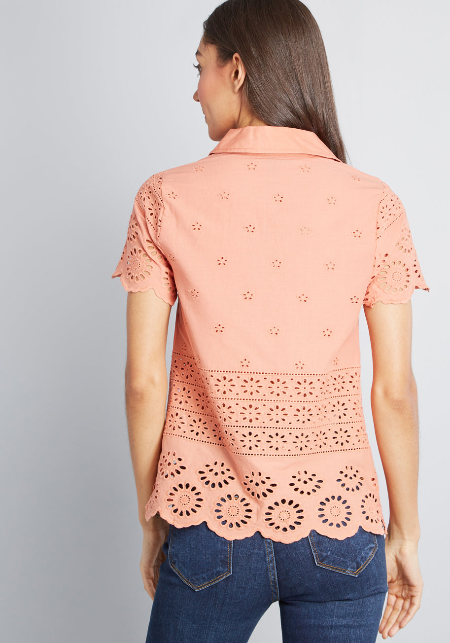 Eyelet Success Button-Up Top