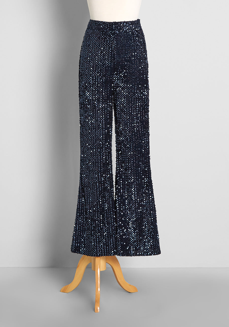 A Memorable Midnight Sequin Flare Pants