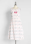A-line Drawstring Gathered Pocketed Sleeveless Cotton Babydoll Elasticized Waistline Dots Print Dress
