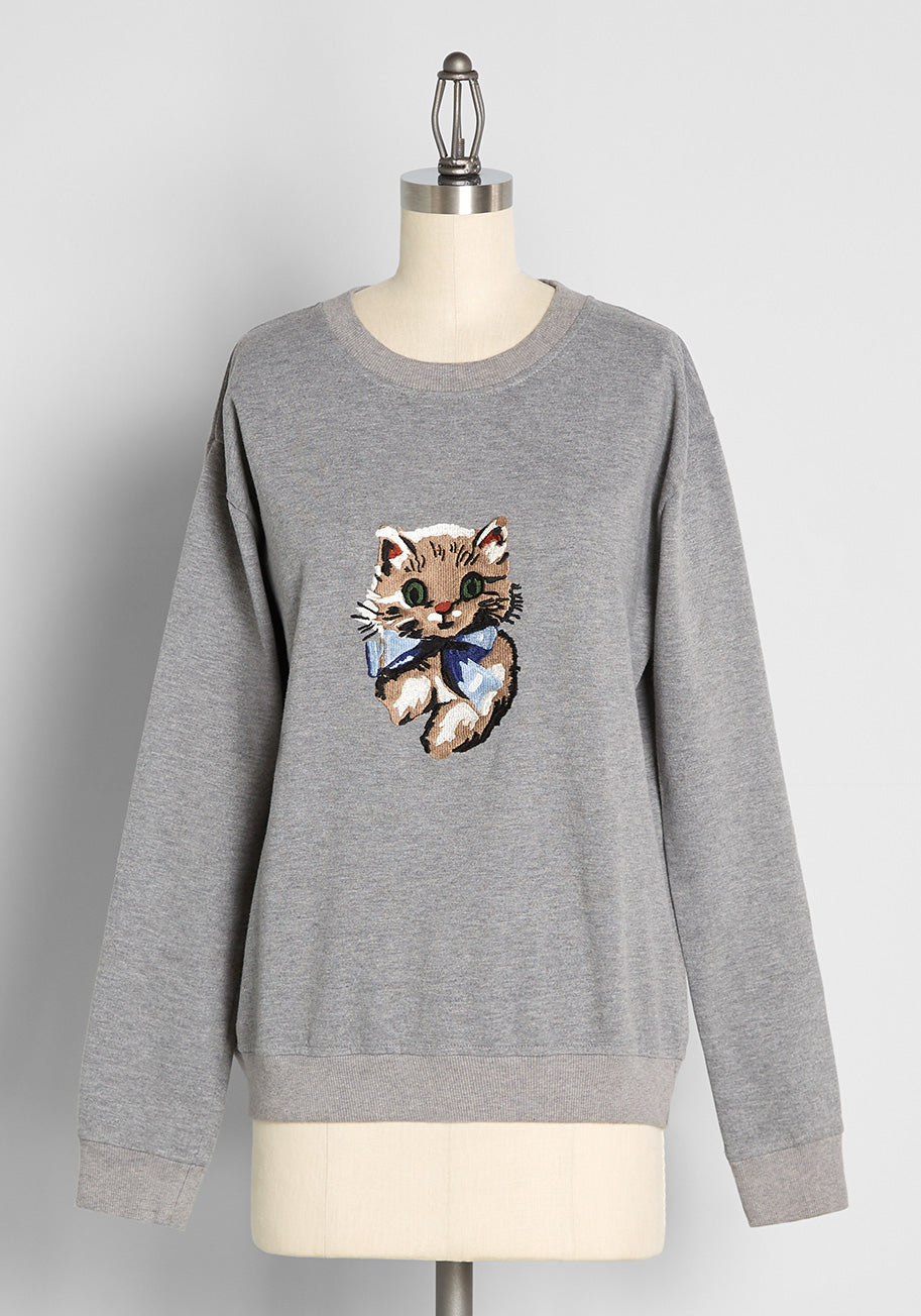 Kitschy Kitty Embroidered Sweatshirt