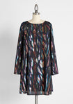 Tall Bateau Neck Trapeze Shift Sheer Bell Sleeves General Print Jacquard Keyhole Flowy Button Closure Sheer Dress