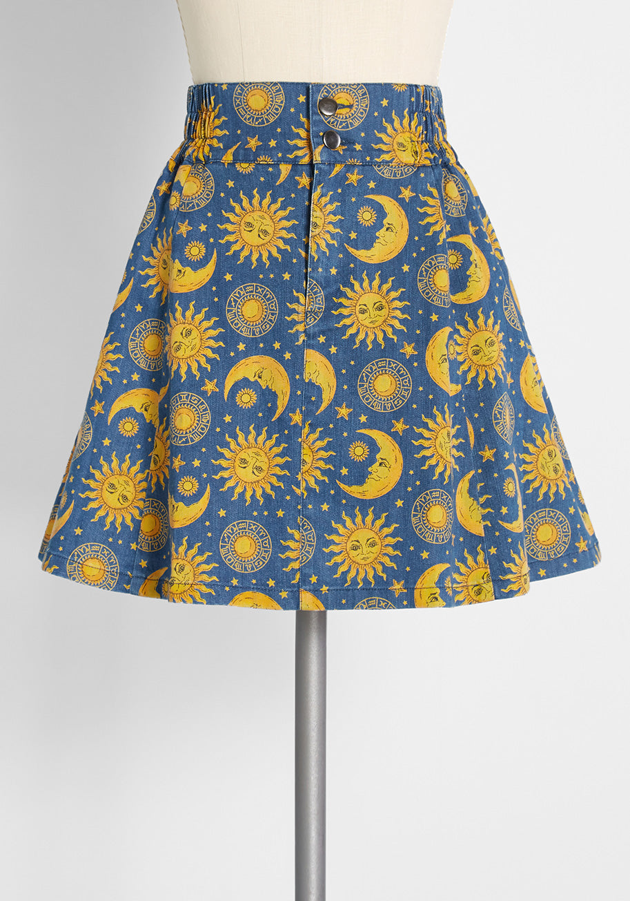 Celestial Terrestrial Denim Mini Skirt