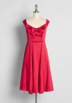 Sweetheart Swing-Skirt Back Zipper Pocketed Fitted Wrap Applique Vintage Sleeveless Party Dress