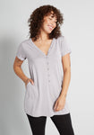 V-neck Pocketed Button Front Tunic