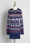 Tall Long Sleeves Geometric Print Sweater Crew Neck Ribbed Sequined Winter Dress