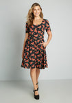 A-line General Print Flutter Short Sleeves Sleeves Gathered Pocketed Side Zipper Dress