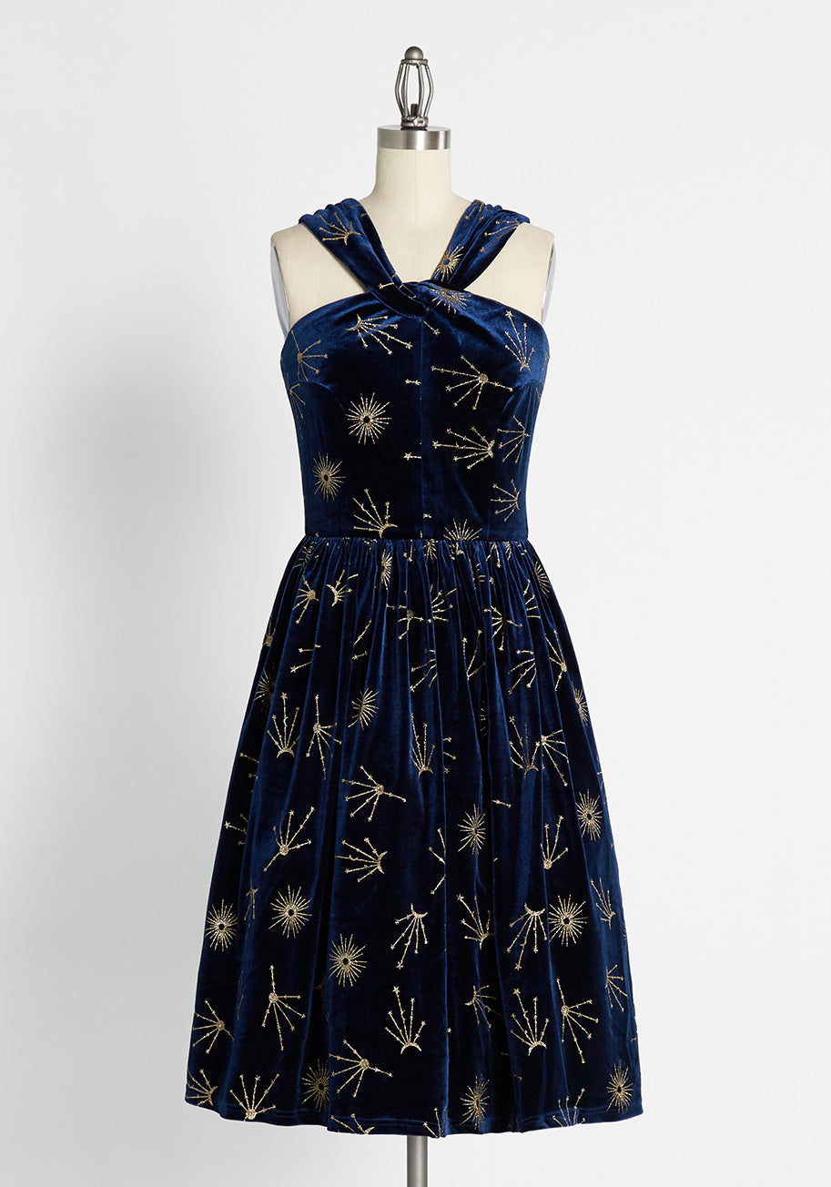 ModCloth x Collectif Spectacular Stargazer Velvet Dress