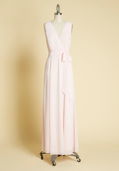 Sophisticated V-neck Back Zipper Pocketed Faux Wrap Flowy Bridesmaid Dress/Maxi Dress With a Sash