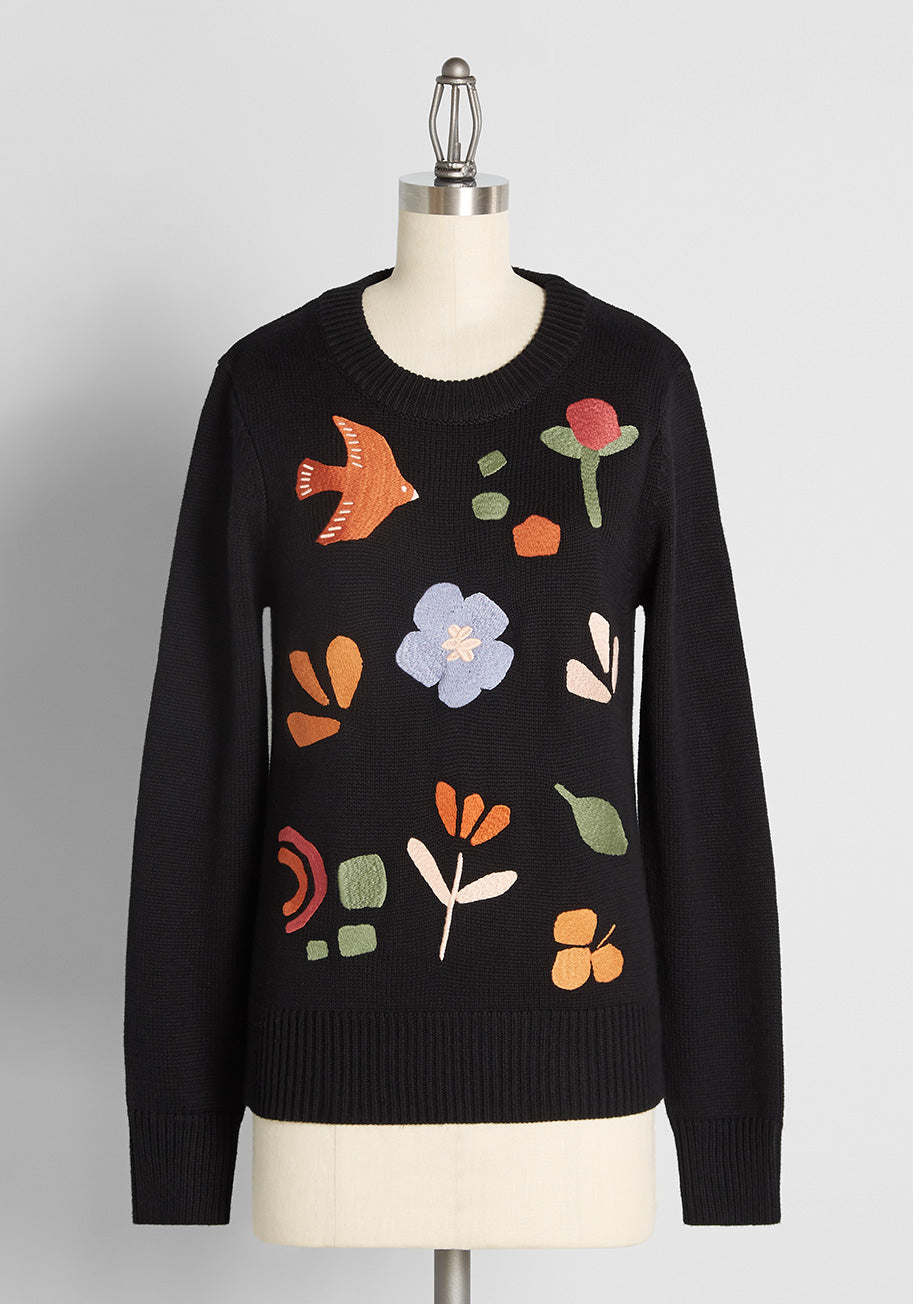 Pieced and Patched Embroidered Sweater