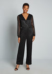 Tall V-neck Sheer Flutter Sleeves Pleated Vintage Elasticized Waistline Jumpsuit