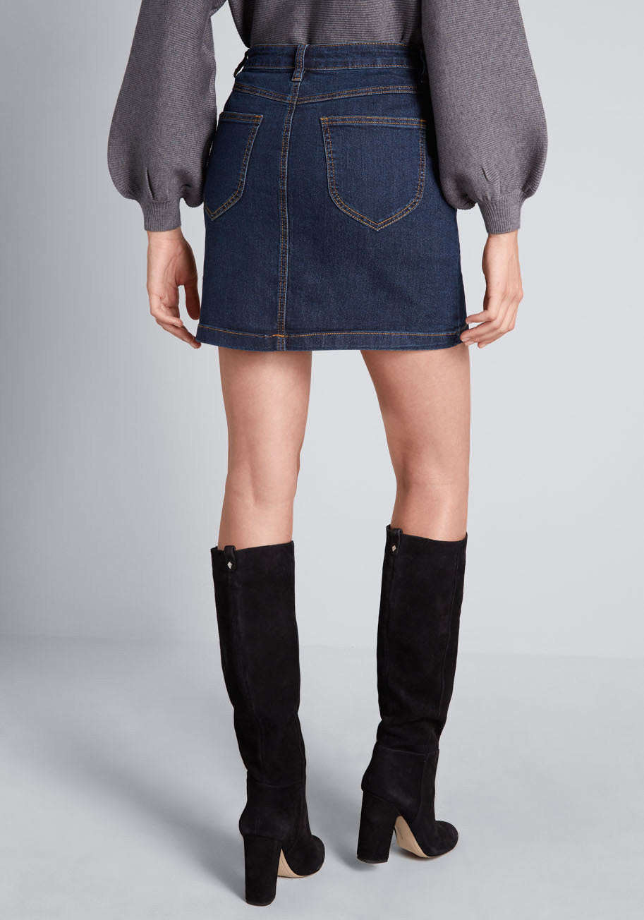 Karaoke Seamstress Mini Denim Skirt