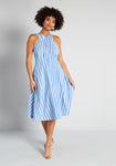 A-line Cotton Pocketed Back Zipper Empire Waistline Summer Striped Print Halter Sleeveless Dress