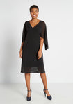 Tall A-line V-neck Ruched Semi Sheer Mesh Summer Sheer Batwing Sleeves Off the Shoulder Little Black Dress/Midi Dress