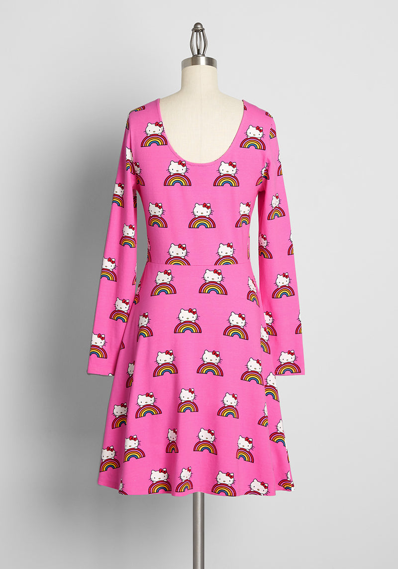 Modcloth x Hello Kitty Brought You A Rainbow A-Line Dress in Hello Kitty Pink, Size Small
