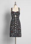 Sweetheart Fit-and-Flare Short General Print Back Zipper Button Front Vintage Pocketed Fitted Summer Tank Dress