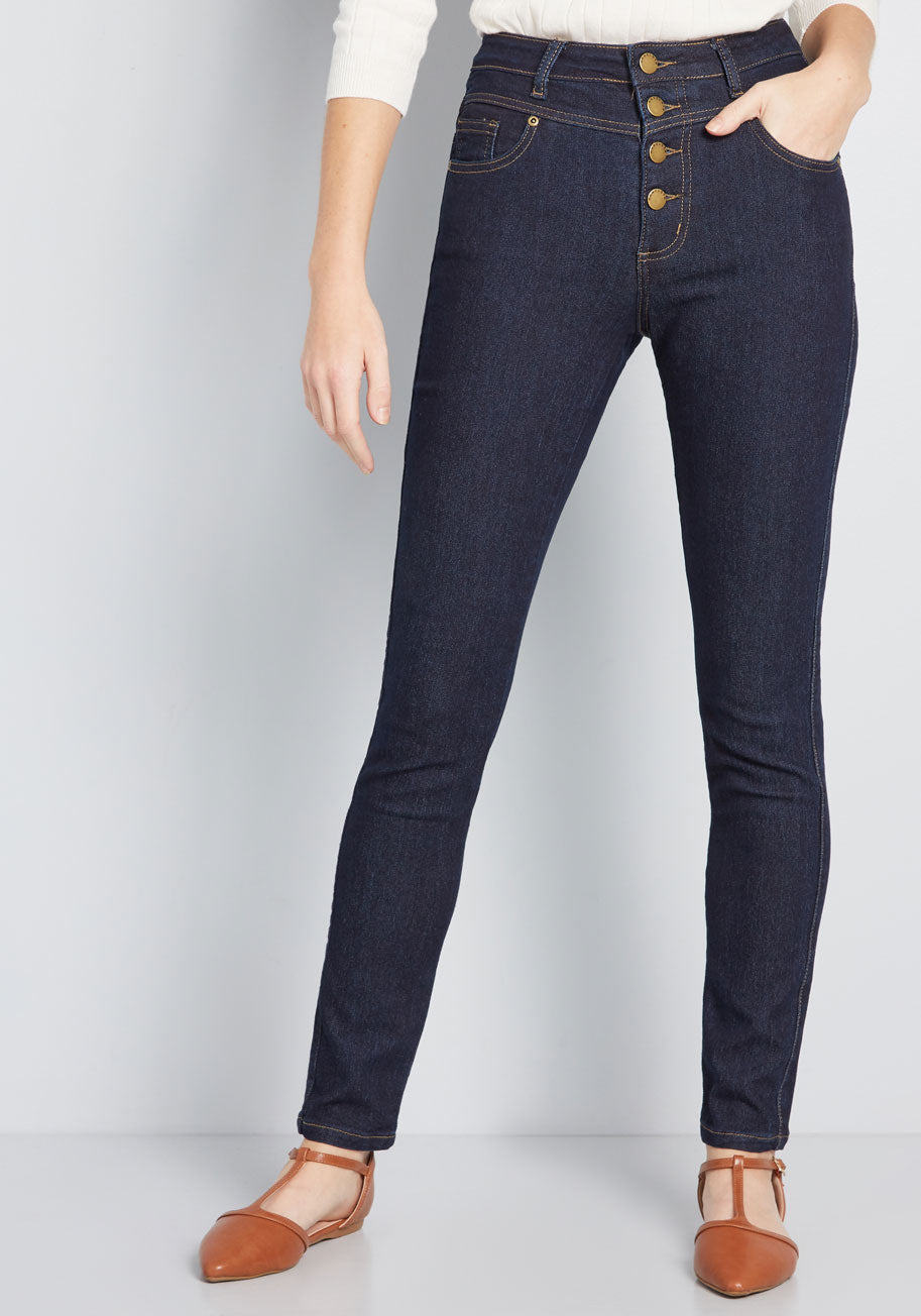 Karaoke Seamstress Buttoned Skinny Jeans - 30 in.