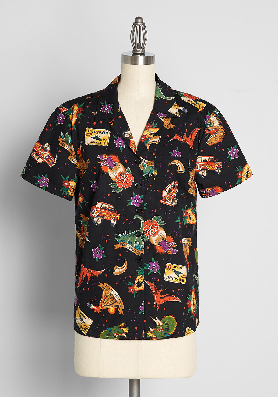 Dinos Drifting Through Time Button-Up Blouse