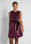 A-line Polyester Sleeveless Belted Sequined Back Zipper Short Party Dress With a Sash