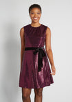 A-line Belted Sequined Back Zipper Sleeveless Short Polyester Party Dress With a Sash