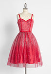 A-line Swing-Skirt Polka Dots Print Vintage Back Zipper Elasticized Waistline Sweetheart Party Dress With a Bow(s)