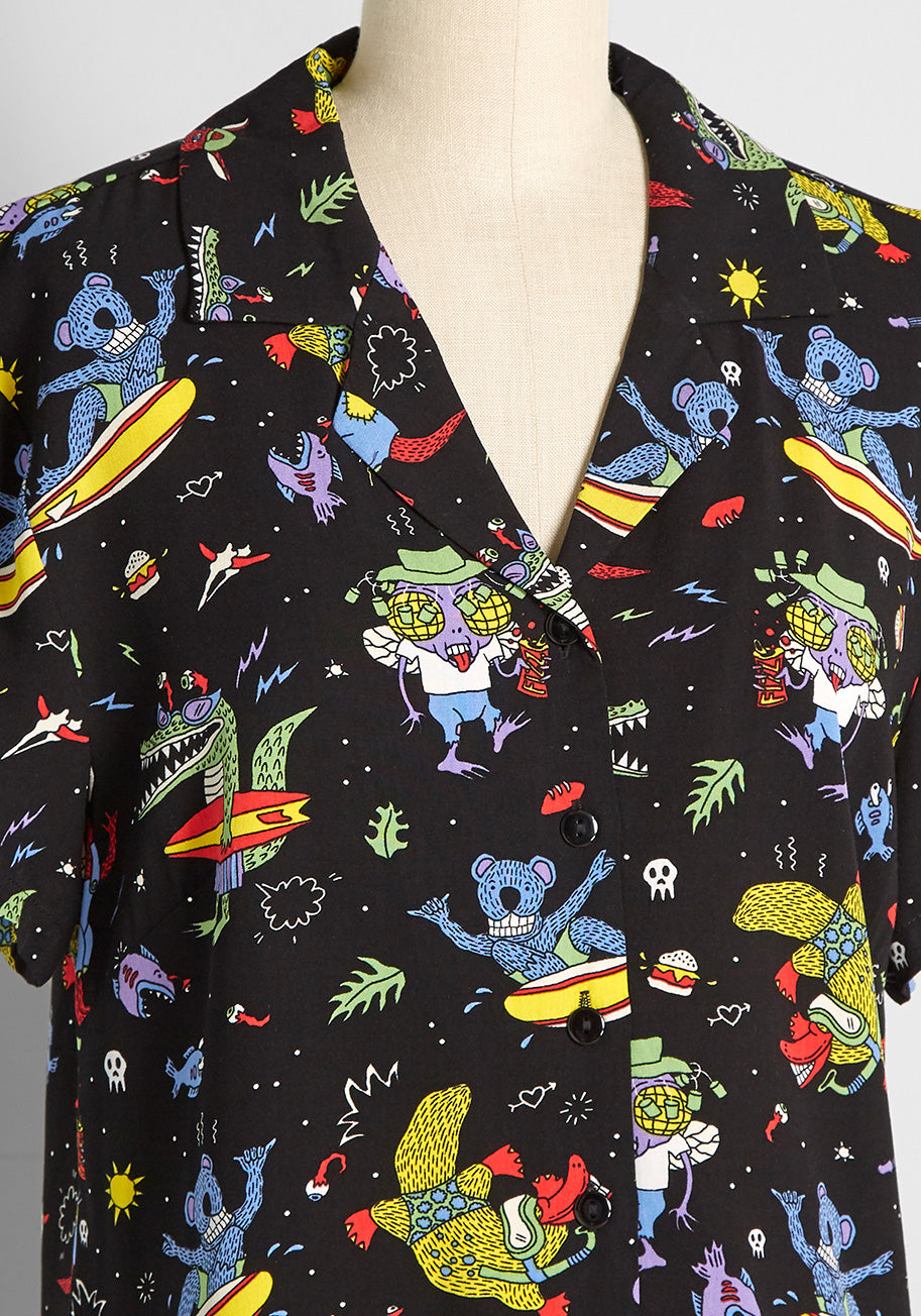 Surfing In Space Button-Up Top