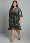 Elasticized Waistline Floral Print Summer Sheer Sleeves Dress