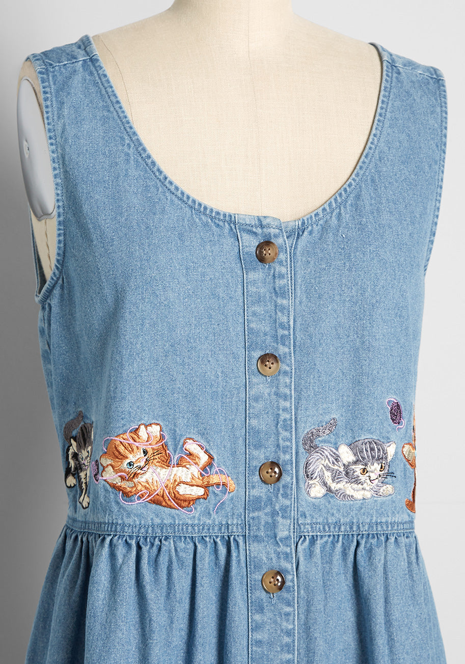 Cat-alyst For Cuteness Denim Midi Dress