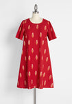 A-line General Print Vintage Flowy Button Closure Cotton Round Neck Spring Summer Short Sleeves Sleeves Dress