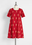 A-line Flowy Button Closure Vintage Cotton Spring Summer Round Neck Short Sleeves Sleeves General Print Dress