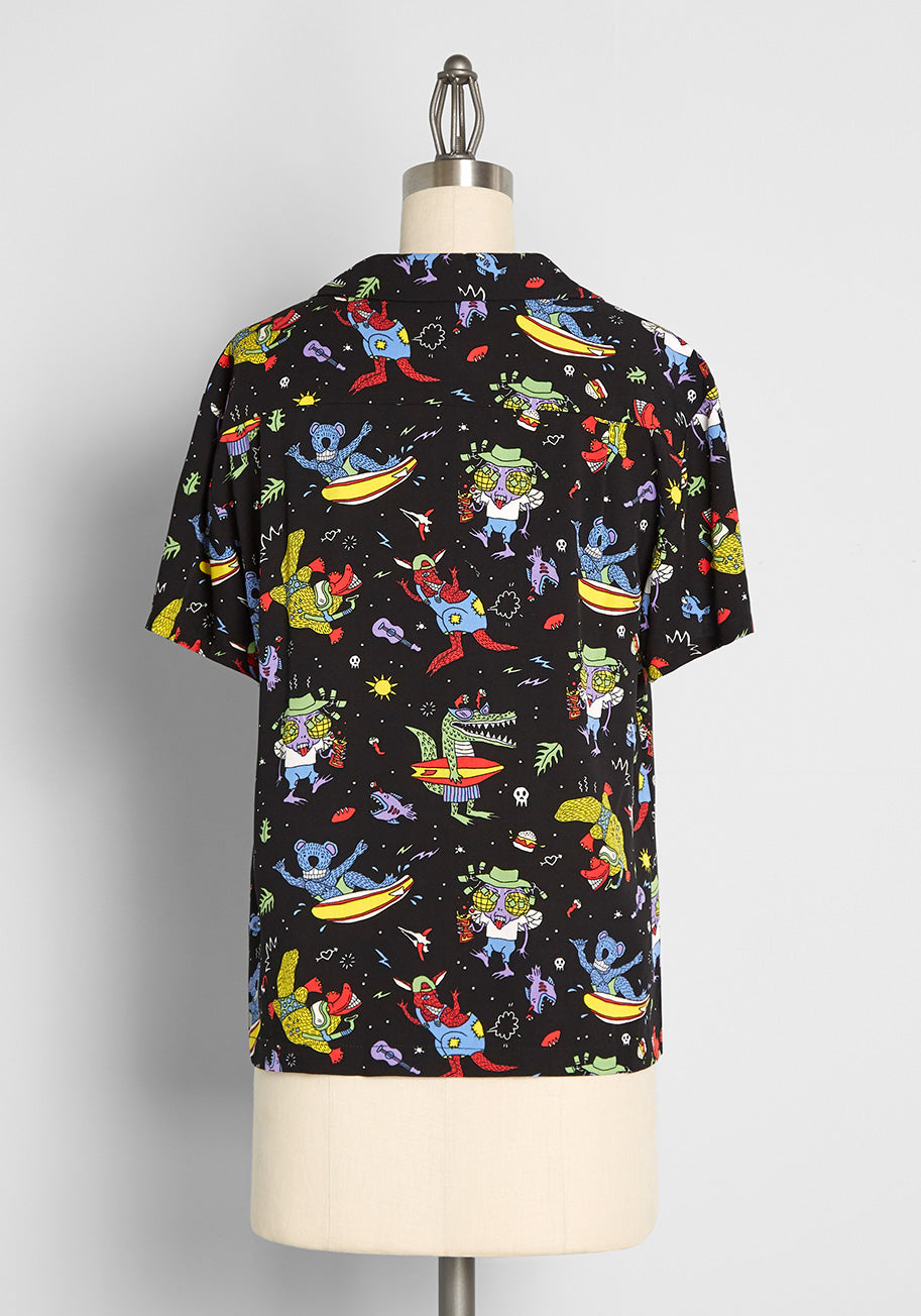 Surfing In Space Button-Up Top